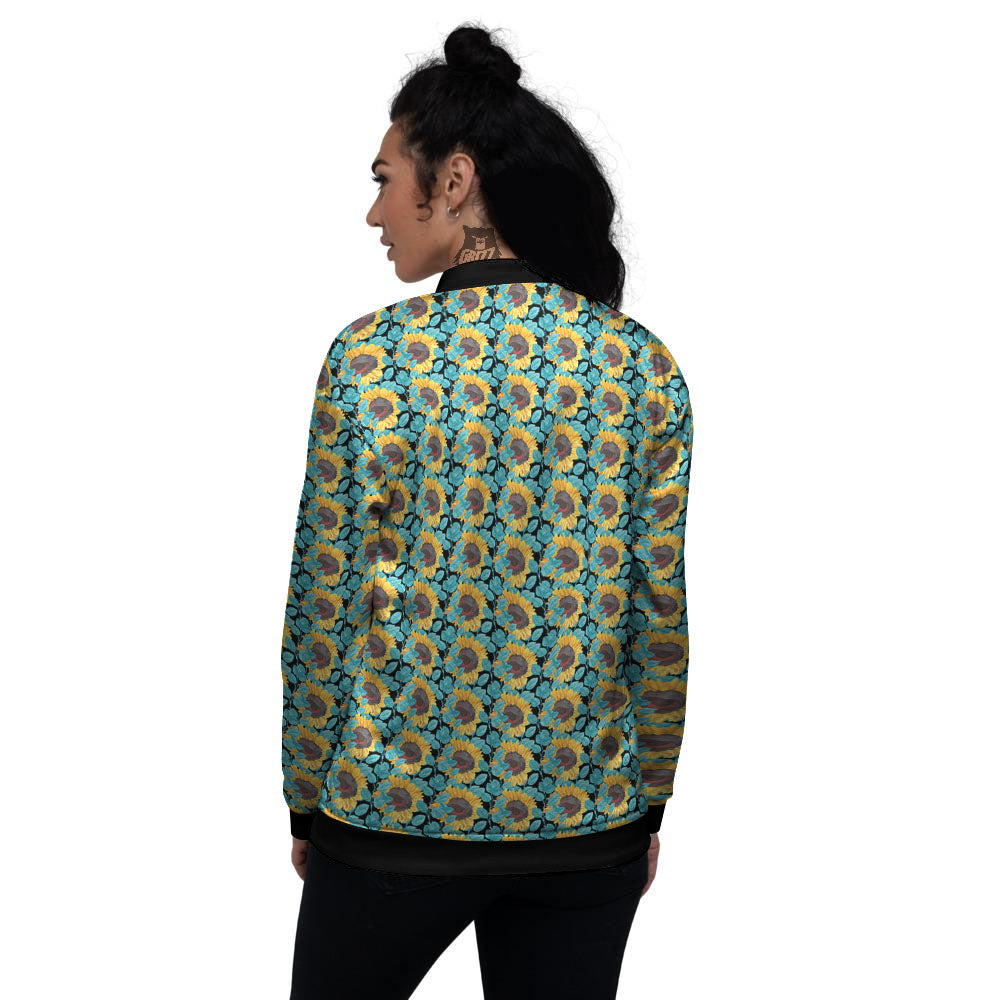 Sunflower Blue Print Pattern Women's Bomber Jacket-grizzshop