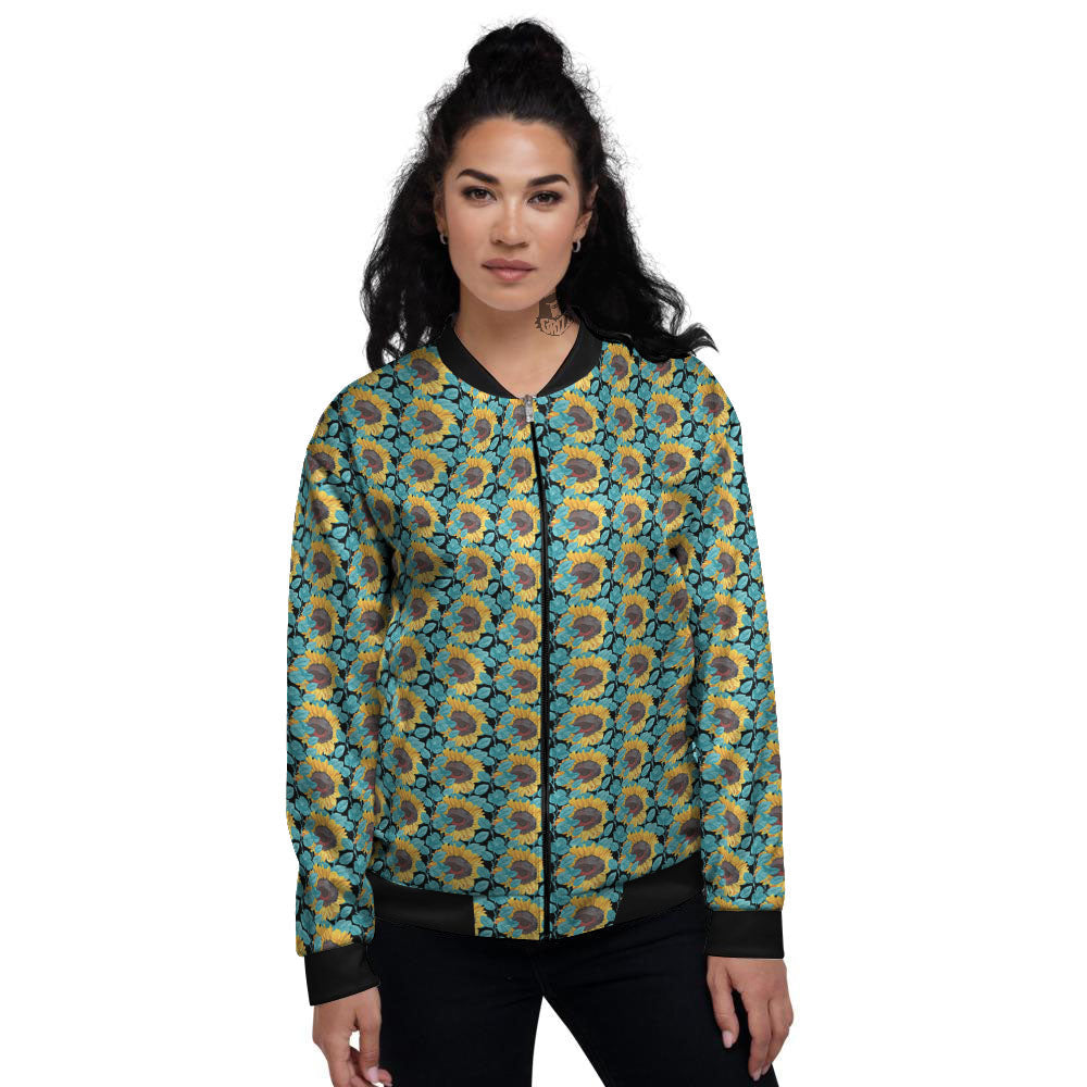 Sunflower Blue Print Pattern Women's Bomber Jacket-grizzshop