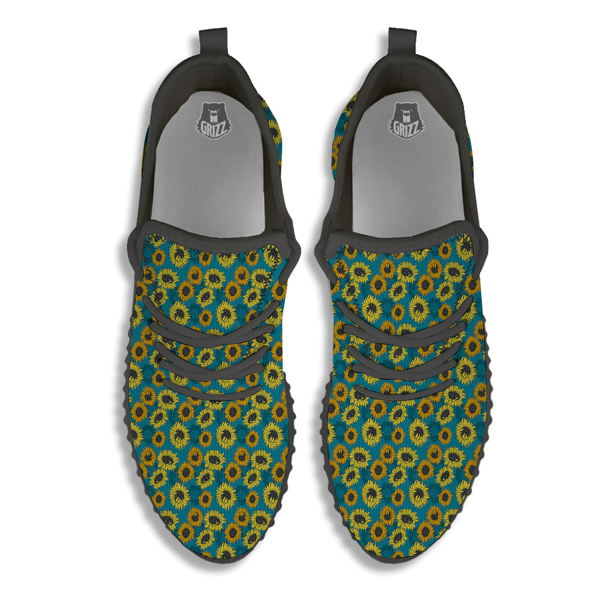 Sunflower Blue Vintage Print Pattern Black Walking Shoes-grizzshop