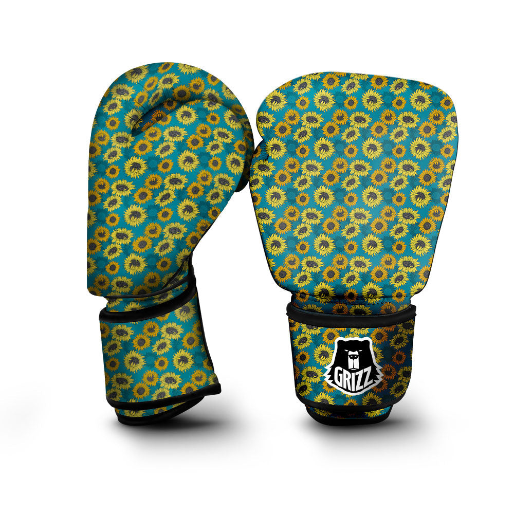 Sunflower Blue Vintage Print Pattern Boxing Gloves-grizzshop