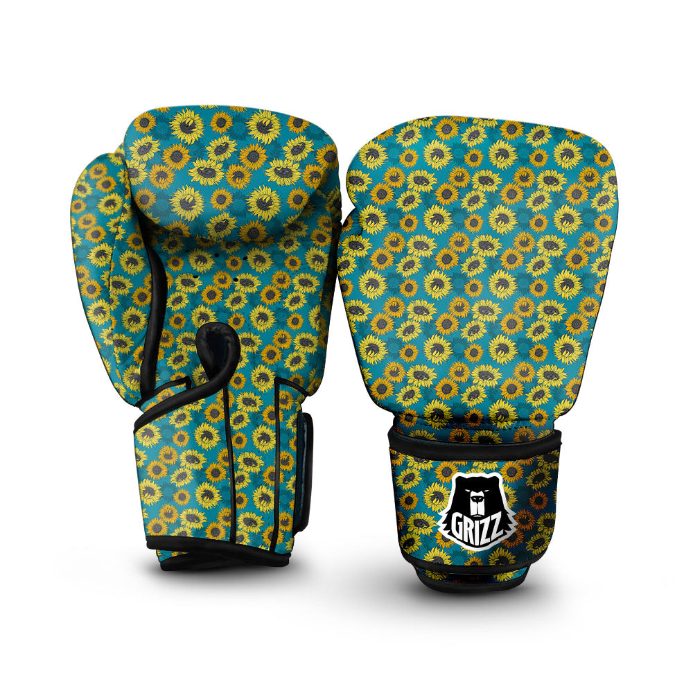 Sunflower Blue Vintage Print Pattern Boxing Gloves-grizzshop