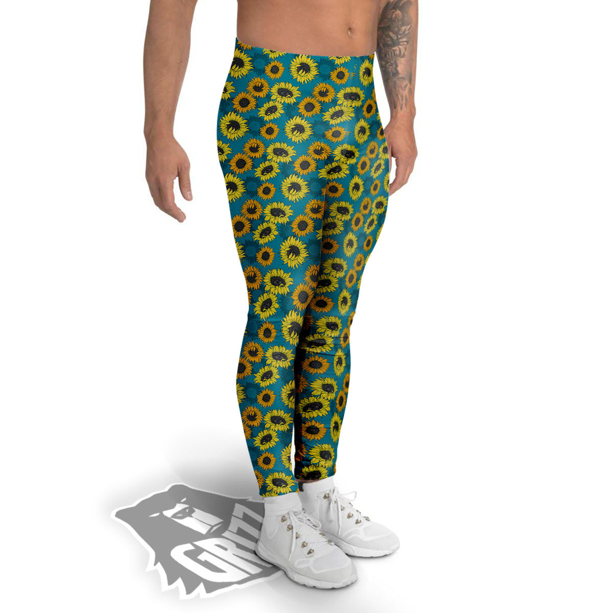 Sunflower Blue Vintage Print Pattern Men's Leggings-grizzshop