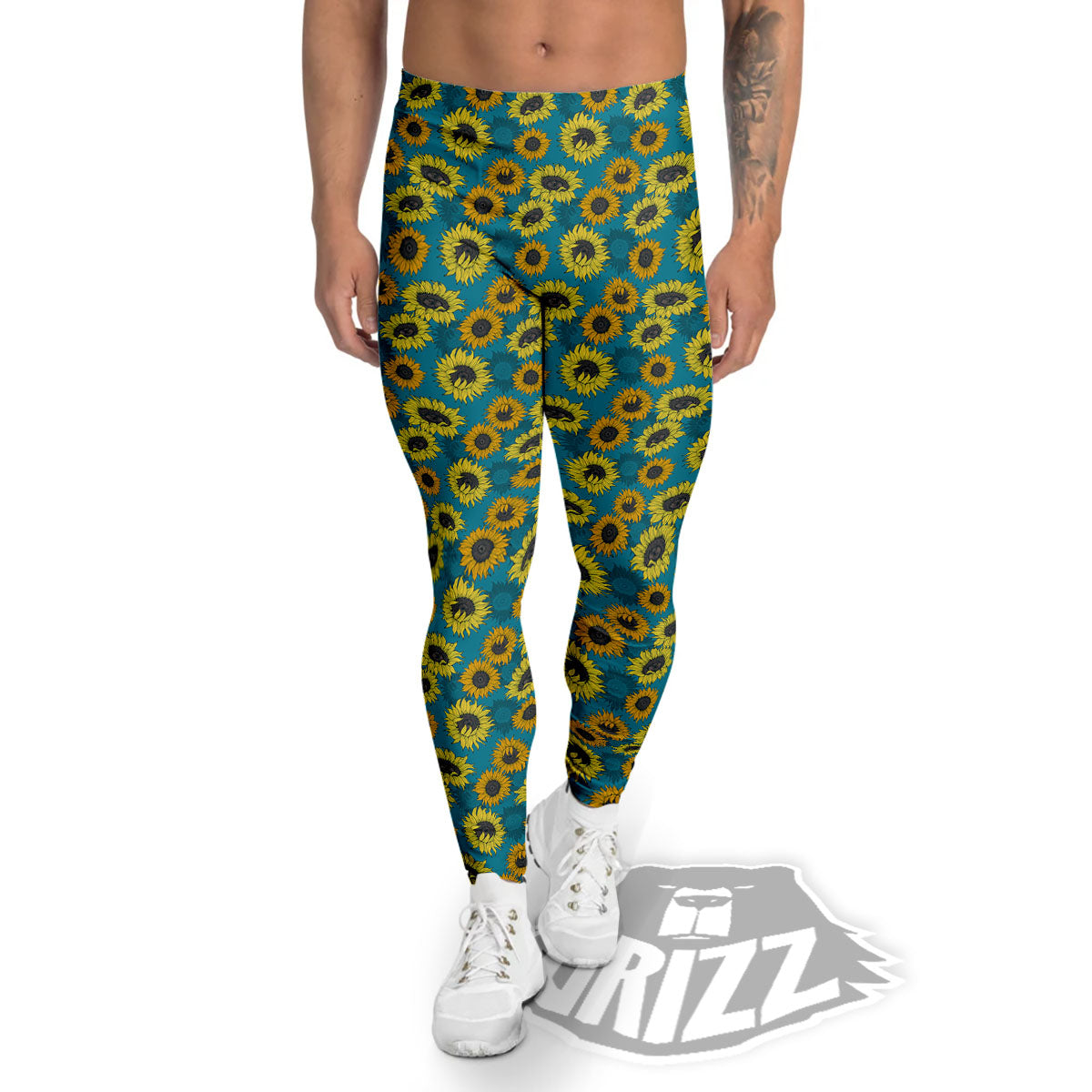 Sunflower Blue Vintage Print Pattern Men's Leggings-grizzshop