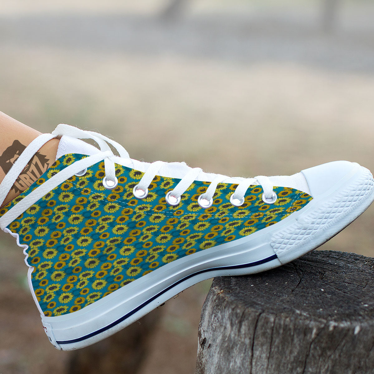 Sunflower Blue Vintage Print Pattern White High Top Shoes-grizzshop