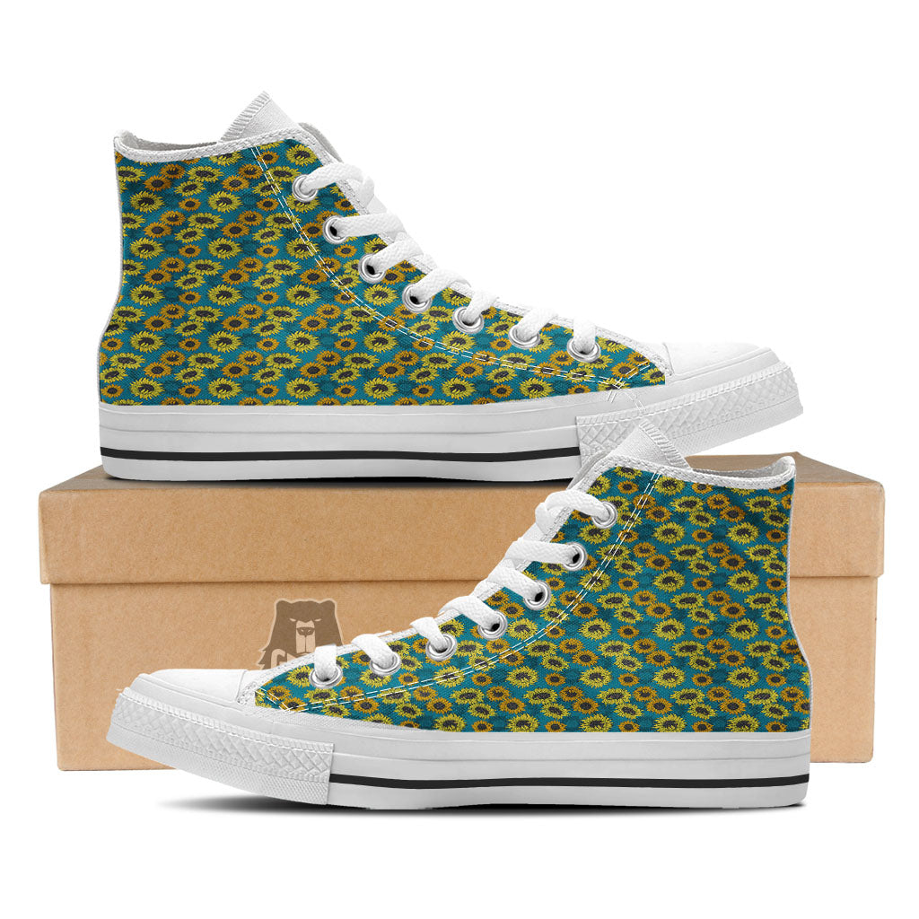 Sunflower Blue Vintage Print Pattern White High Top Shoes-grizzshop