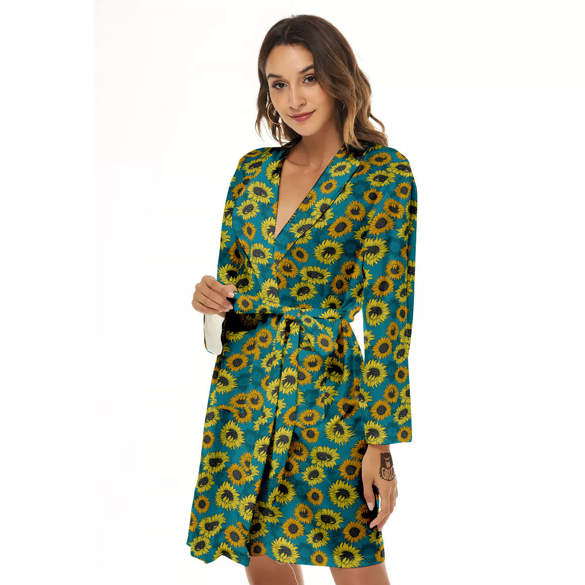 Sunflower Blue Vintage Print Pattern Women's Robe-grizzshop