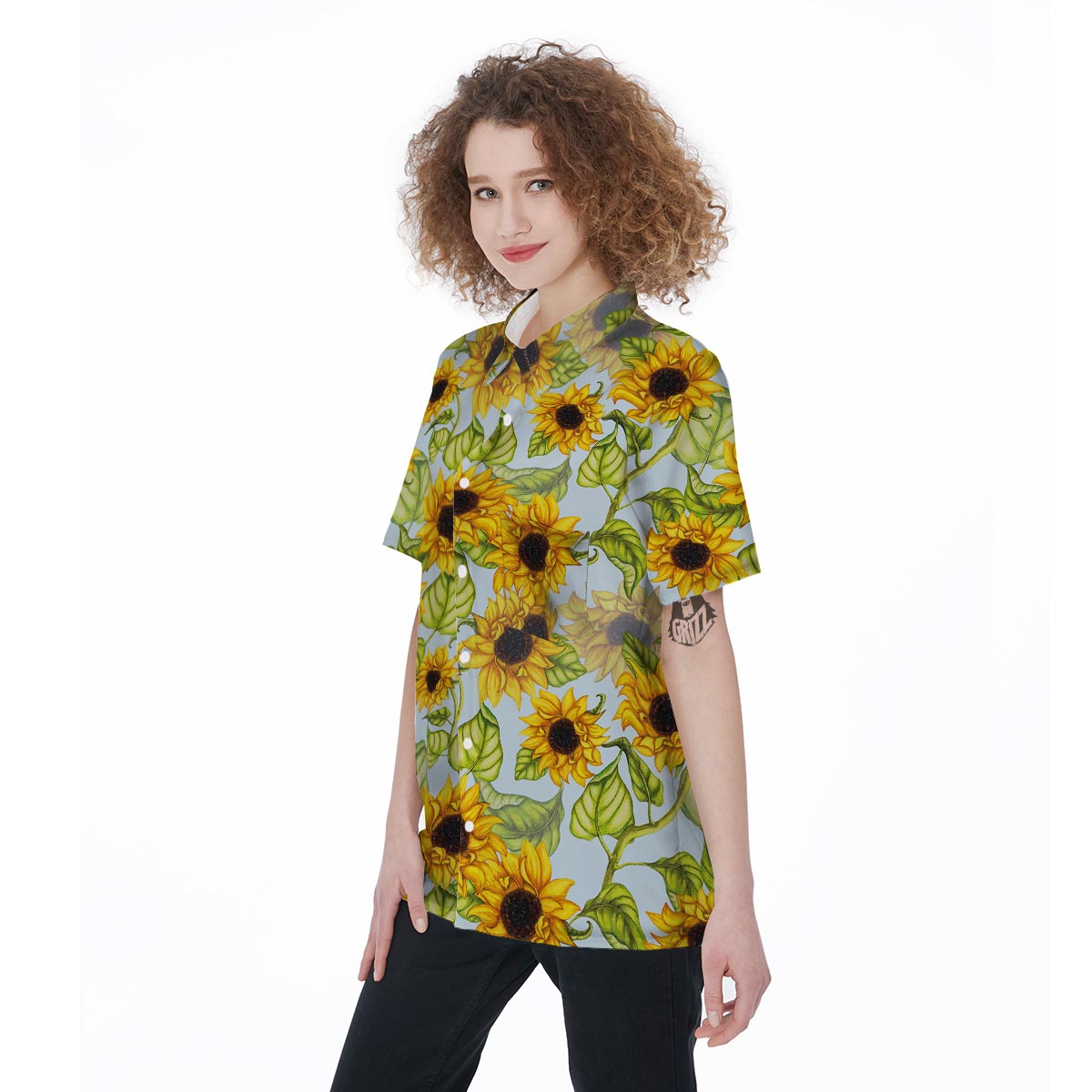 Sunflower Blue Women's Short Sleeve Shirts-grizzshop