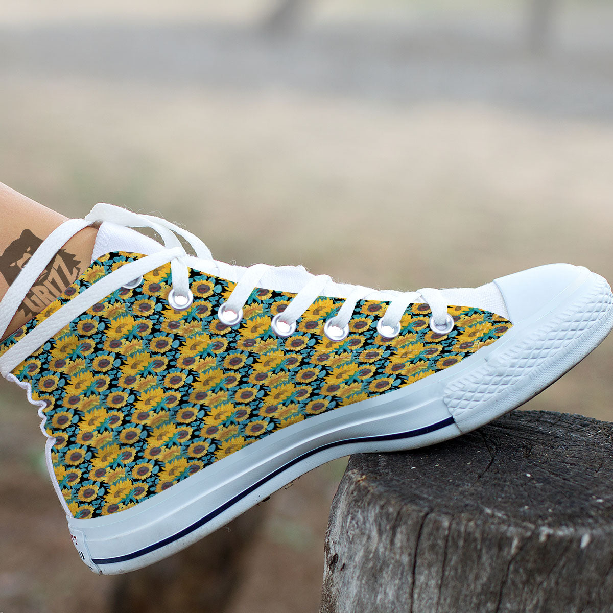 Sunflower Bright Print Pattern White High Top Shoes-grizzshop