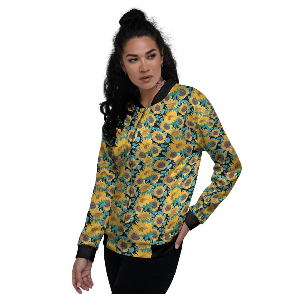 Sunflower Bright Print Pattern Women's Bomber Jacket-grizzshop
