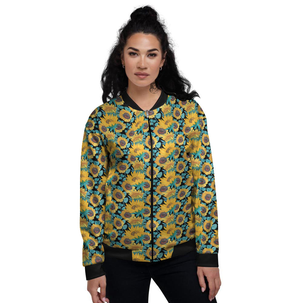 Sunflower Bright Print Pattern Women's Bomber Jacket-grizzshop