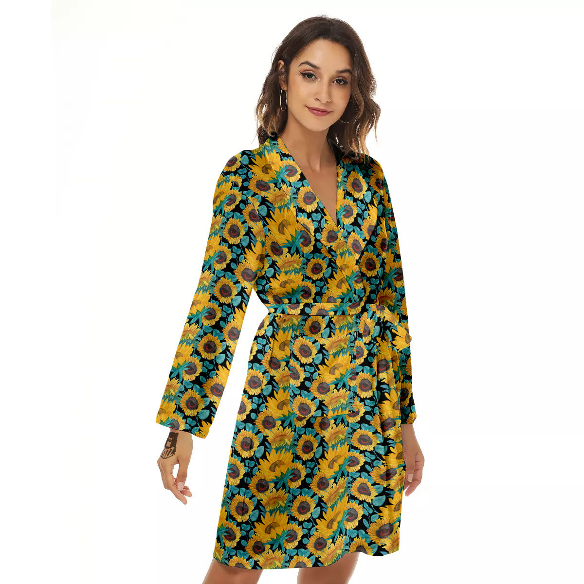 Sunflower Bright Print Pattern Women's Robe-grizzshop