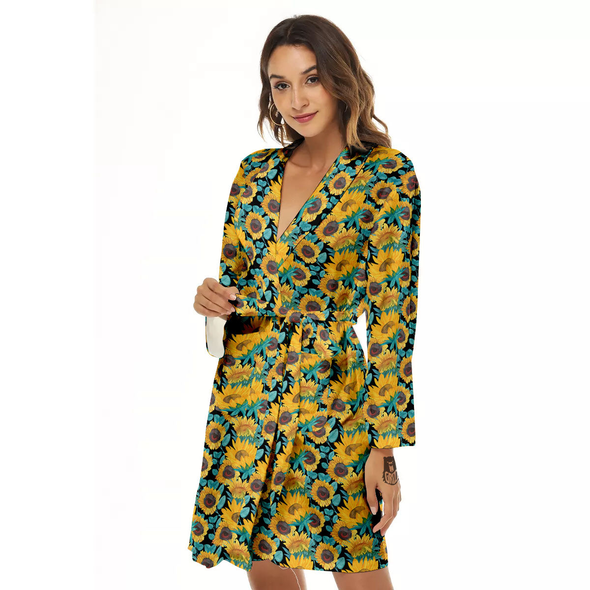 Sunflower Bright Print Pattern Women's Robe-grizzshop