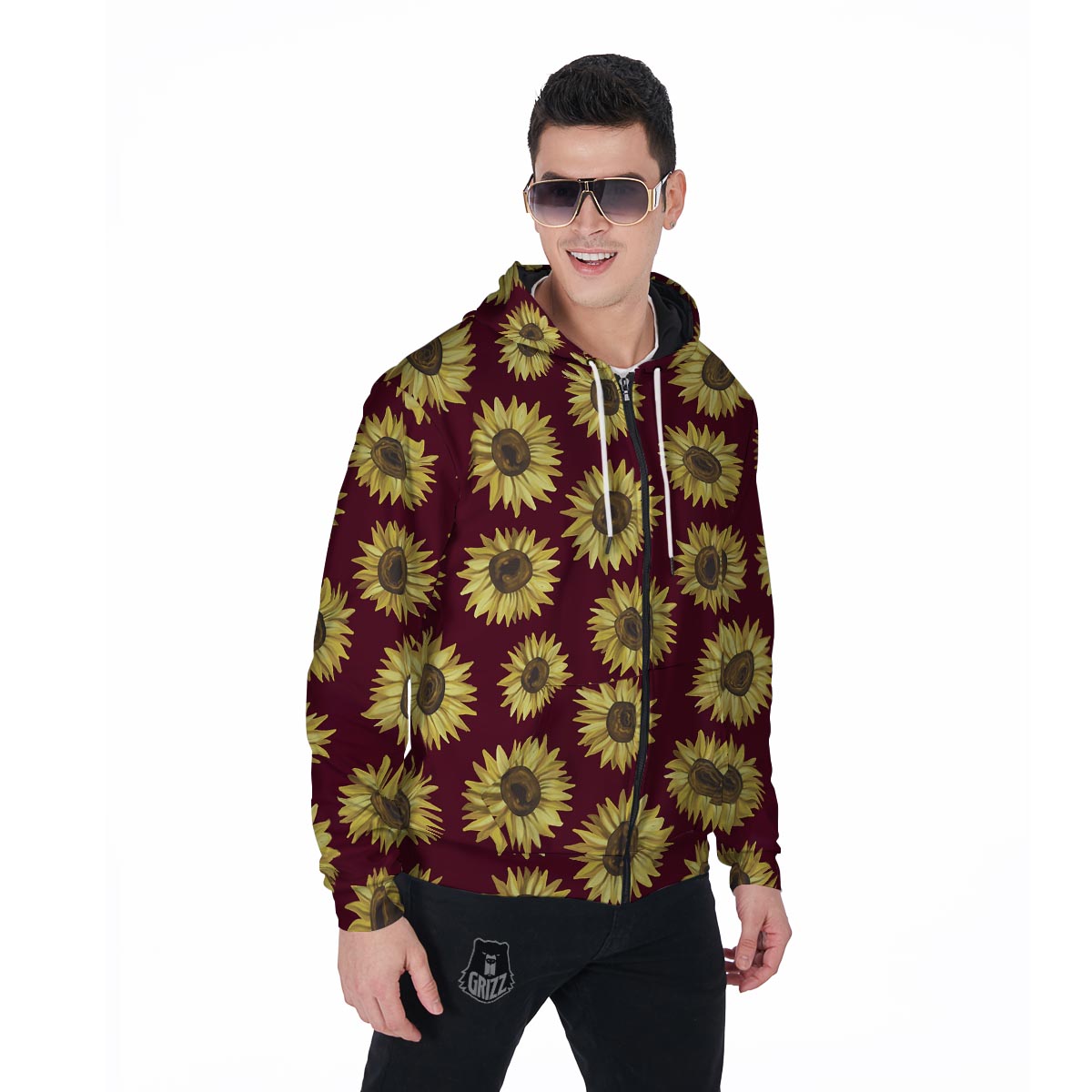 Sunflower Brown Men's Zip Up Hoodie-grizzshop