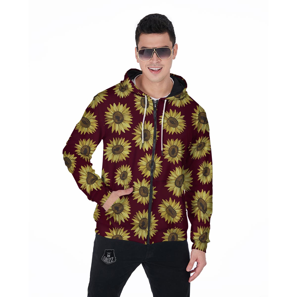 Sunflower Brown Men's Zip Up Hoodie-grizzshop