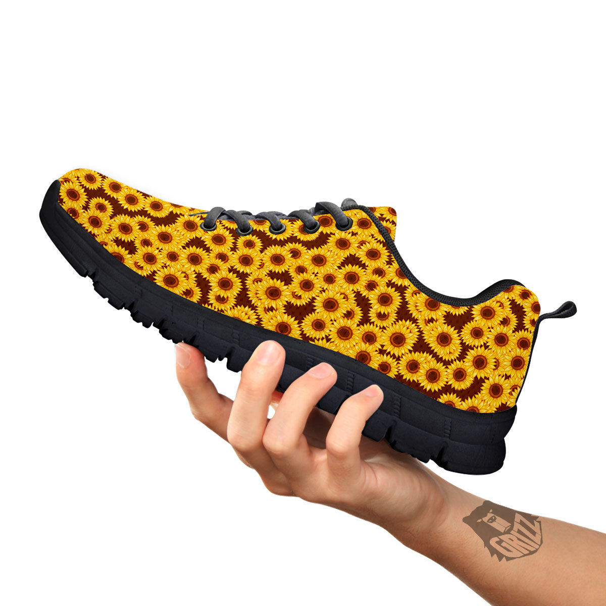 Sunflower Brown Print Pattern Black Sneaker-grizzshop