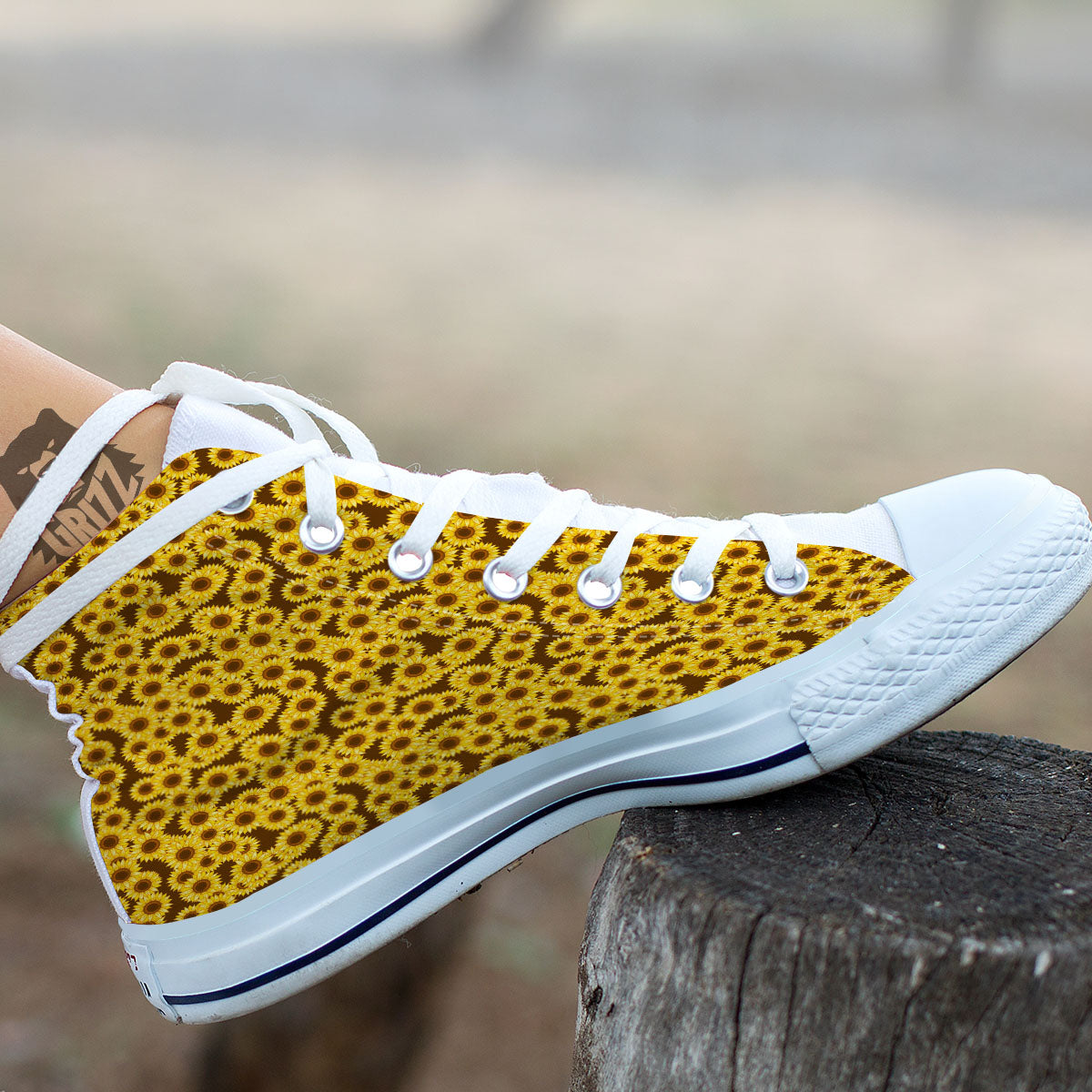 Sunflower Brown Print Pattern White High Top Shoes-grizzshop