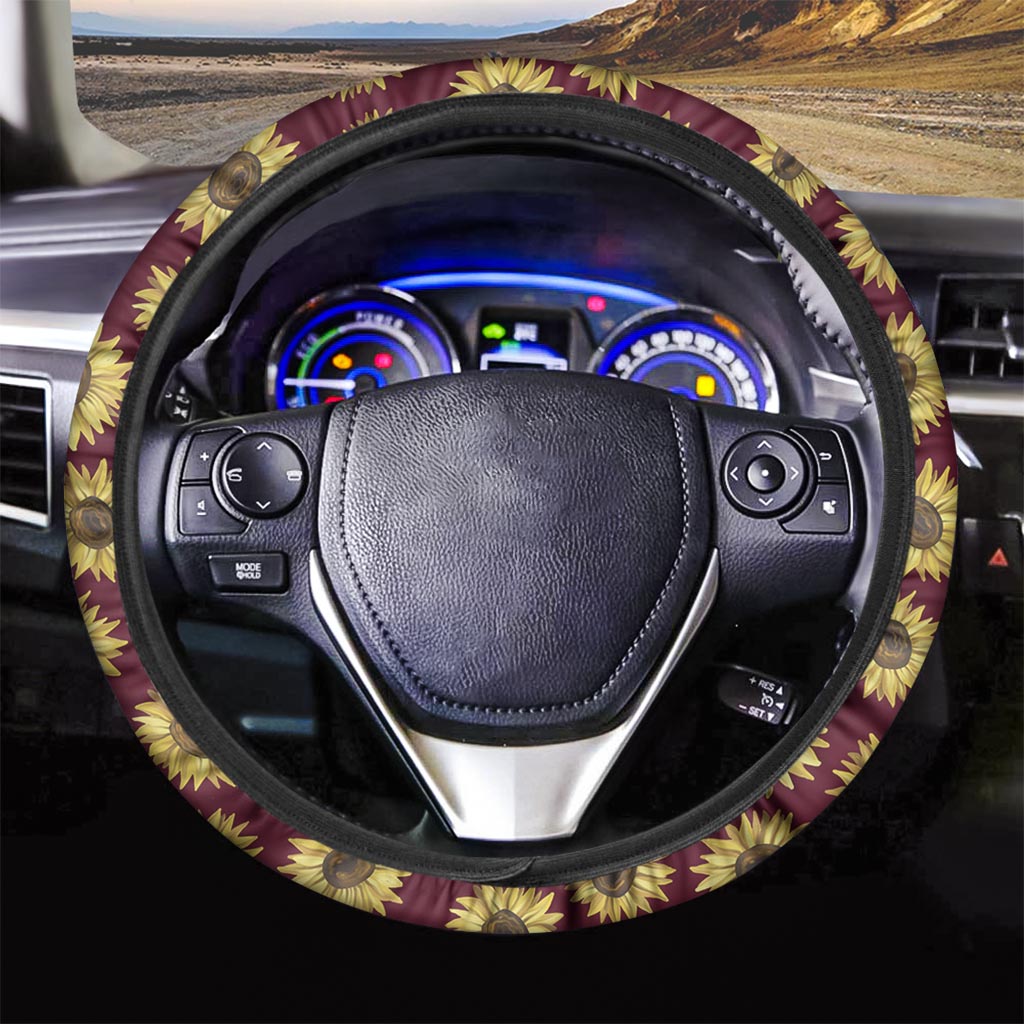 Sunflower Brown Steering Wheel Cover-grizzshop