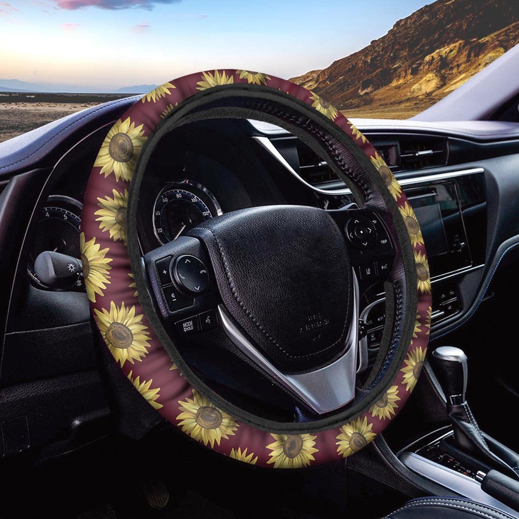 Sunflower Brown Steering Wheel Cover-grizzshop