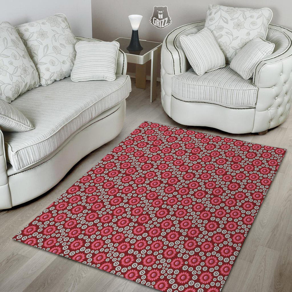 Sunflower Burgundy Print Pattern Floor Mat-grizzshop