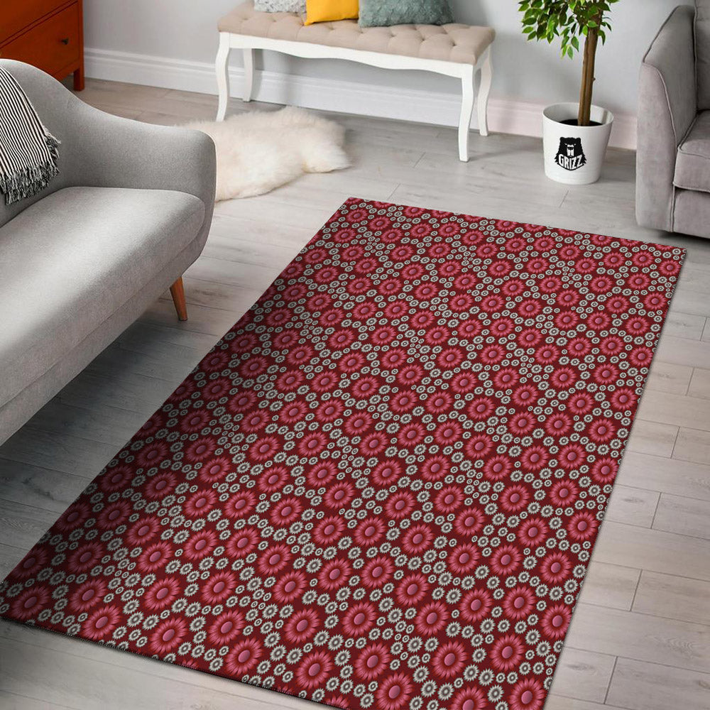 Sunflower Burgundy Print Pattern Floor Mat-grizzshop