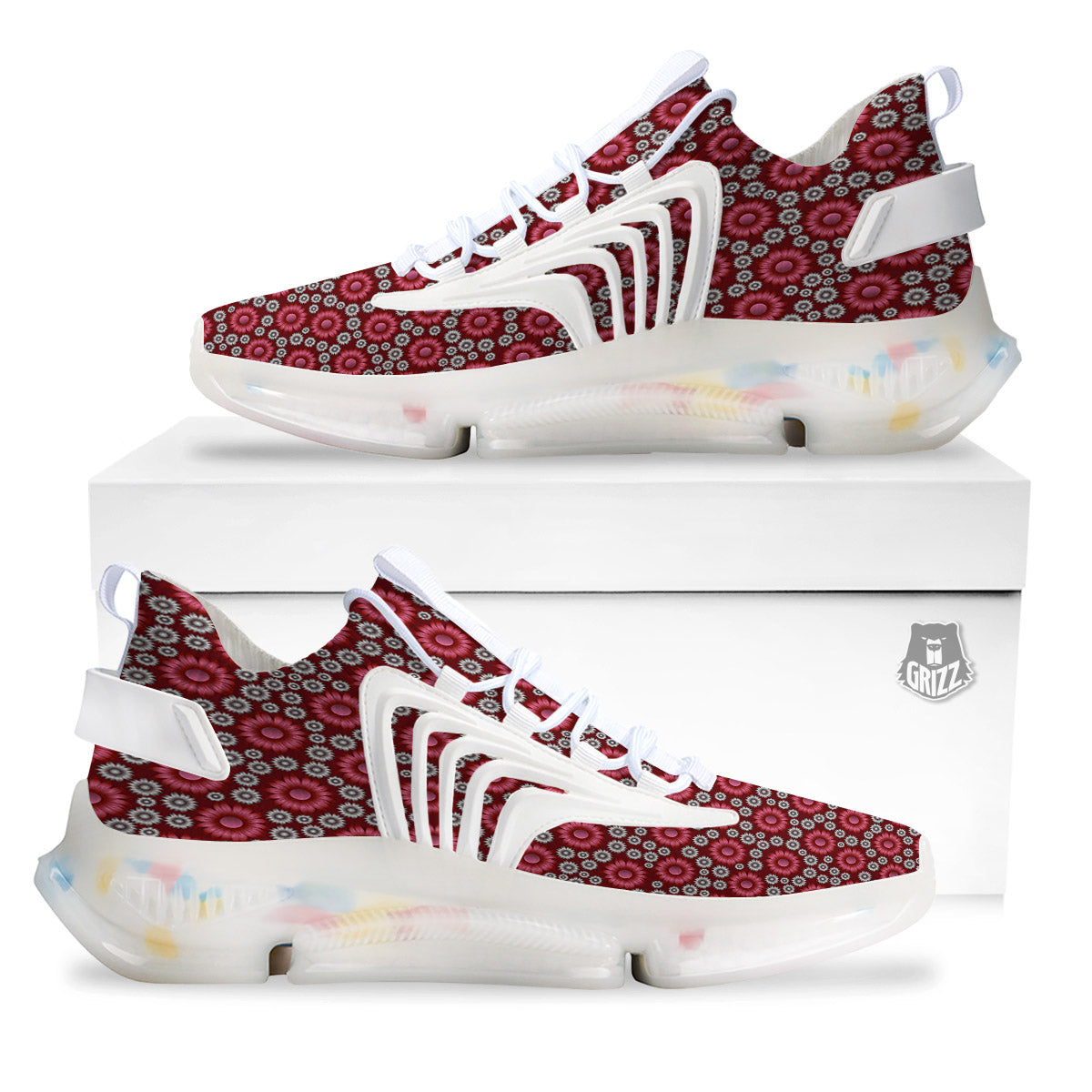 Sunflower Burgundy Print Pattern White Gym Shoes-grizzshop