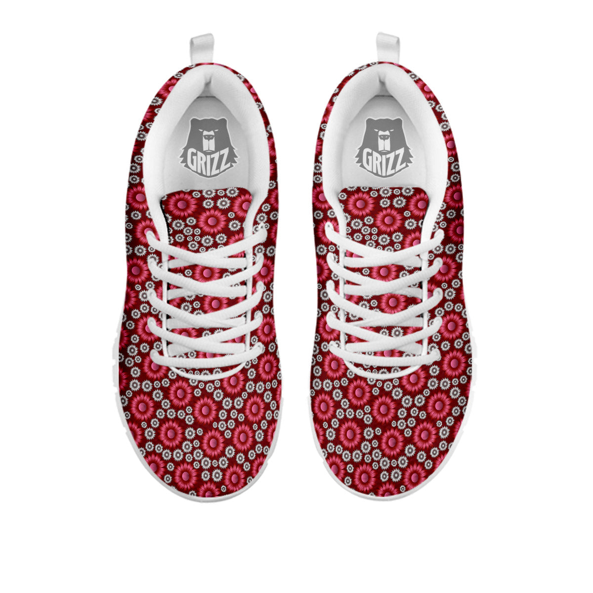 Sunflower Burgundy Print Pattern White Sneaker-grizzshop