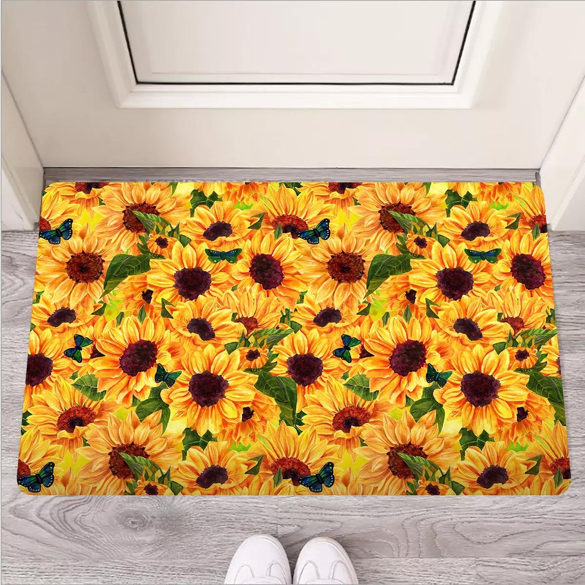 Sunflower Butterfly Door Mat-grizzshop