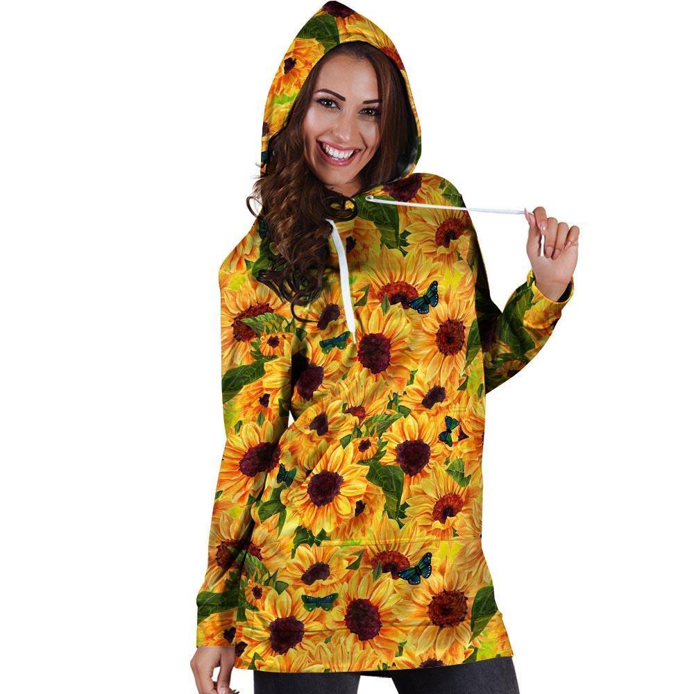 Sunflower Butterfly Hoodie Dress-grizzshop