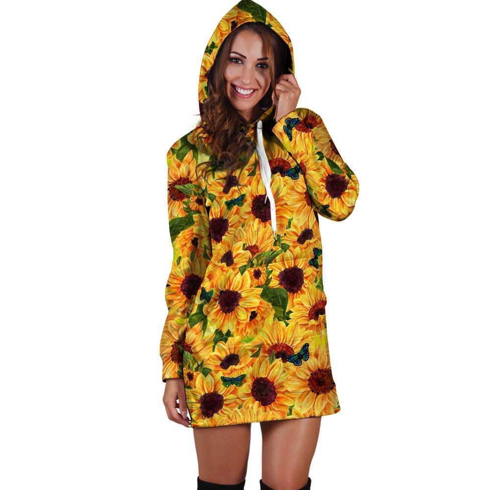 Sunflower Butterfly Hoodie Dress-grizzshop