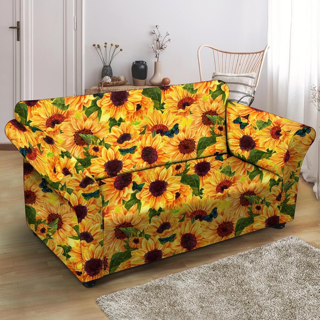 Sunflower Butterfly Loveseat Cover-grizzshop