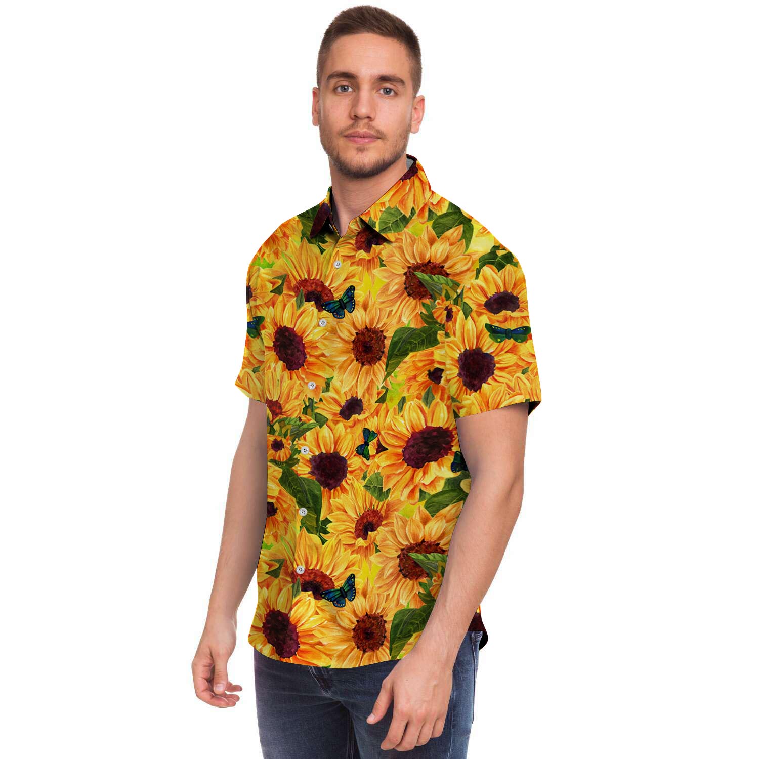 Sunflower Butterfly Men's Short Sleeve Shirt-grizzshop