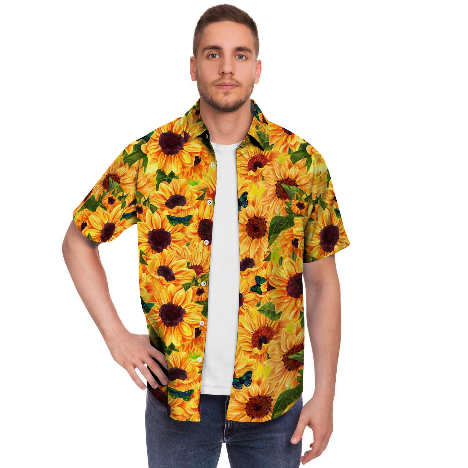 Sunflower Butterfly Men's Short Sleeve Shirt-grizzshop