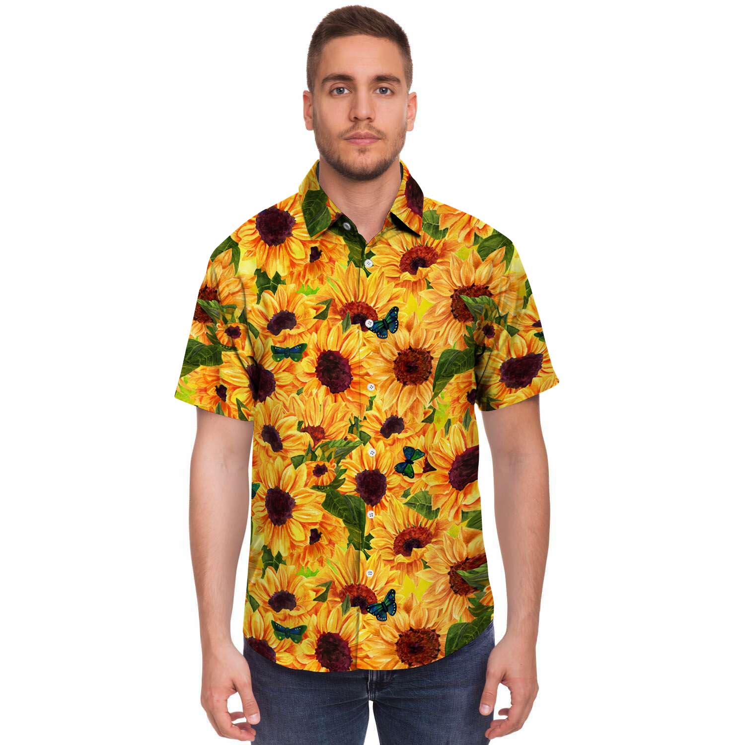 Sunflower Butterfly Men's Short Sleeve Shirt-grizzshop
