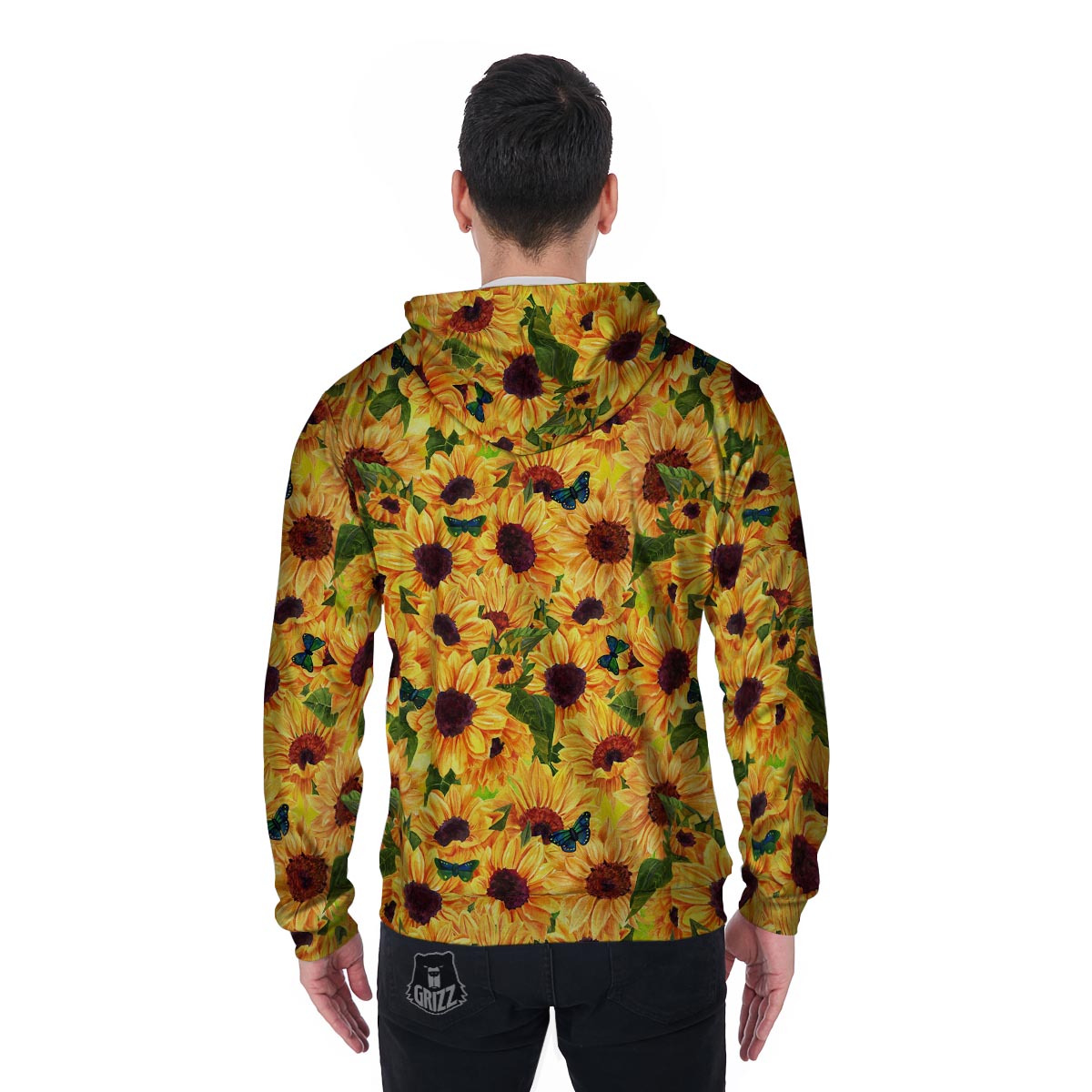 Sunflower Butterfly Men's Zip Up Hoodie-grizzshop