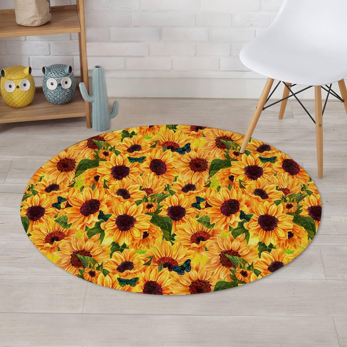 Sunflower Butterfly Round Rug-grizzshop