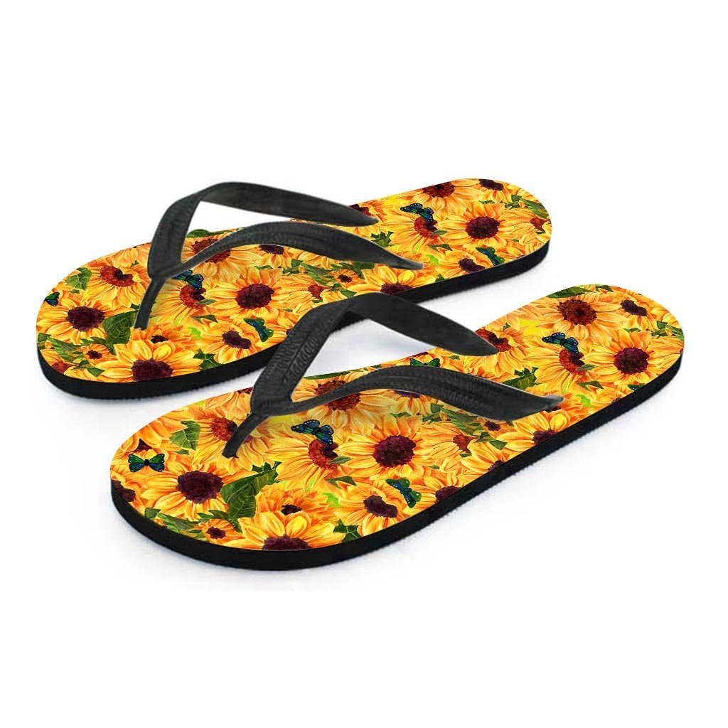 Sunflower Butterfly Women's Flip Flops-grizzshop