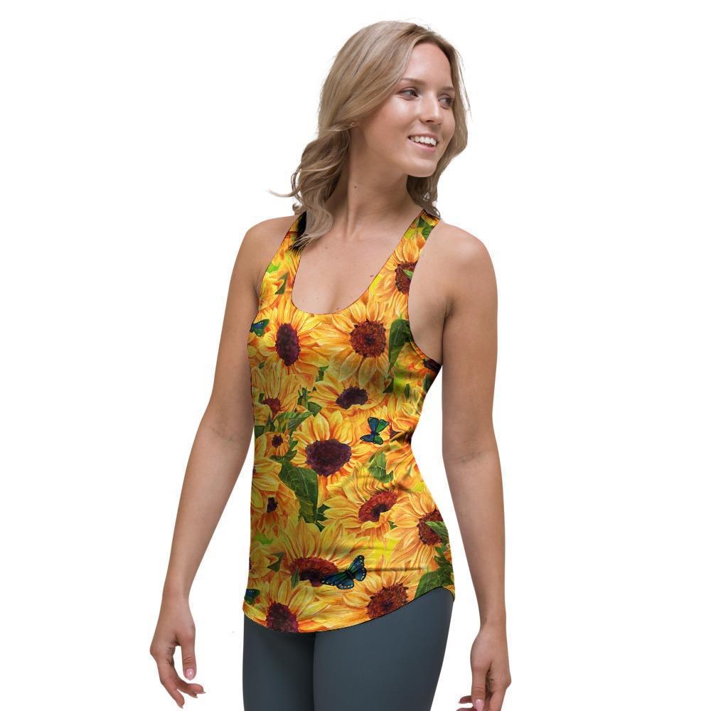 Sunflower Butterfly Women's Racerback Tank Top-grizzshop