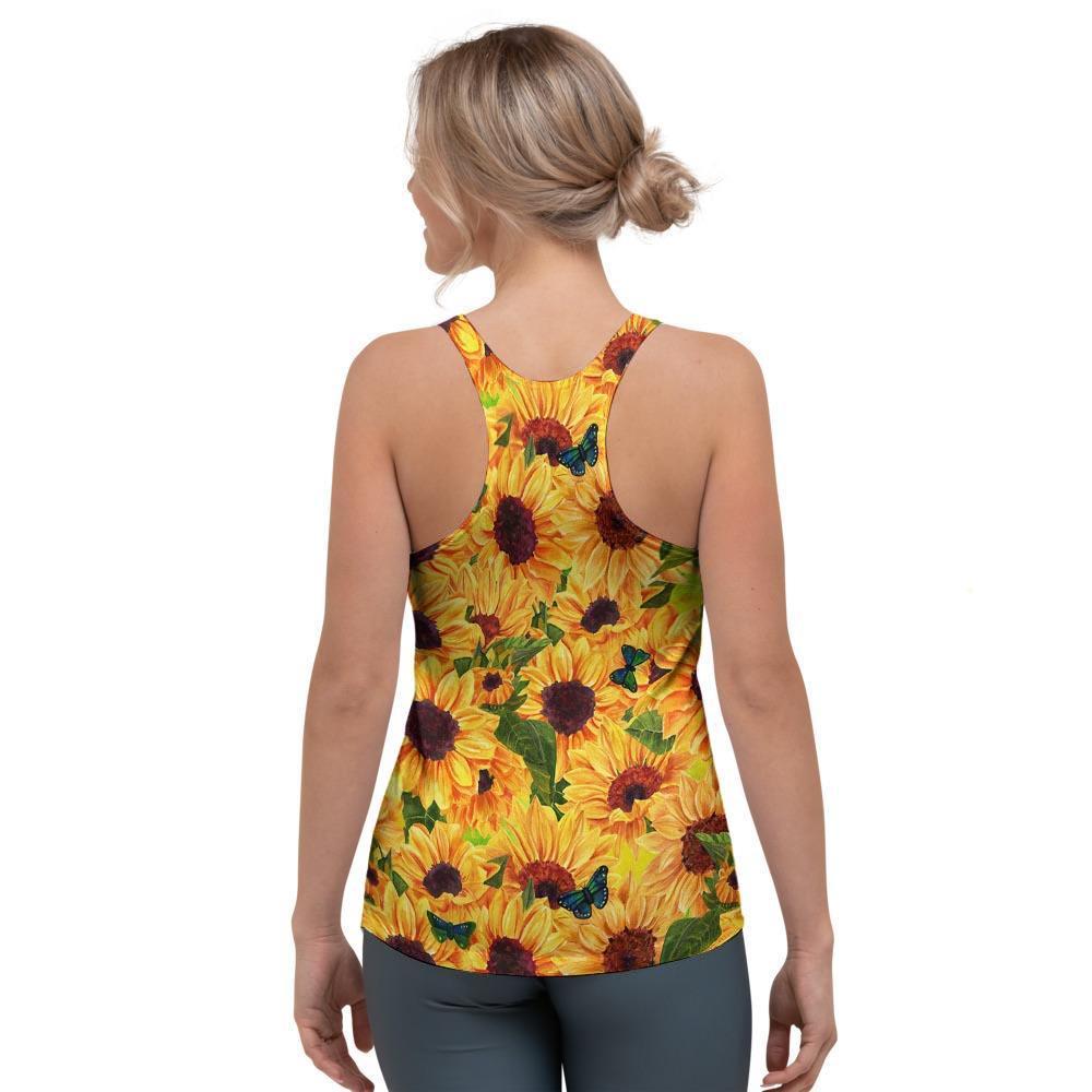 Sunflower Butterfly Women's Racerback Tank Top-grizzshop