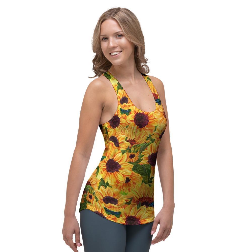 Sunflower Butterfly Women's Racerback Tank Top-grizzshop
