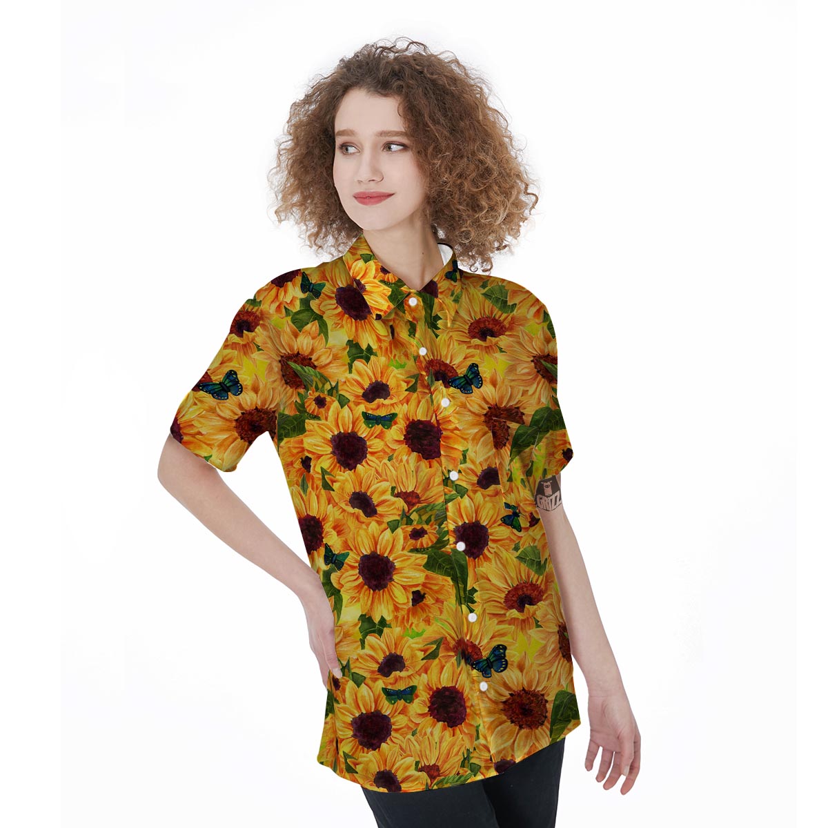 Sunflower Butterfly Women's Short Sleeve Shirts-grizzshop