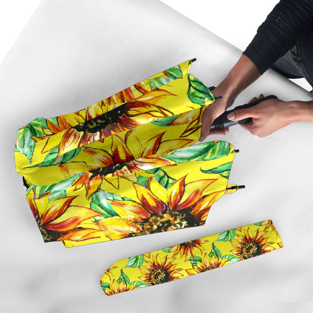 Sunflower Cartoon Pattern Print Automatic Foldable Umbrella-grizzshop