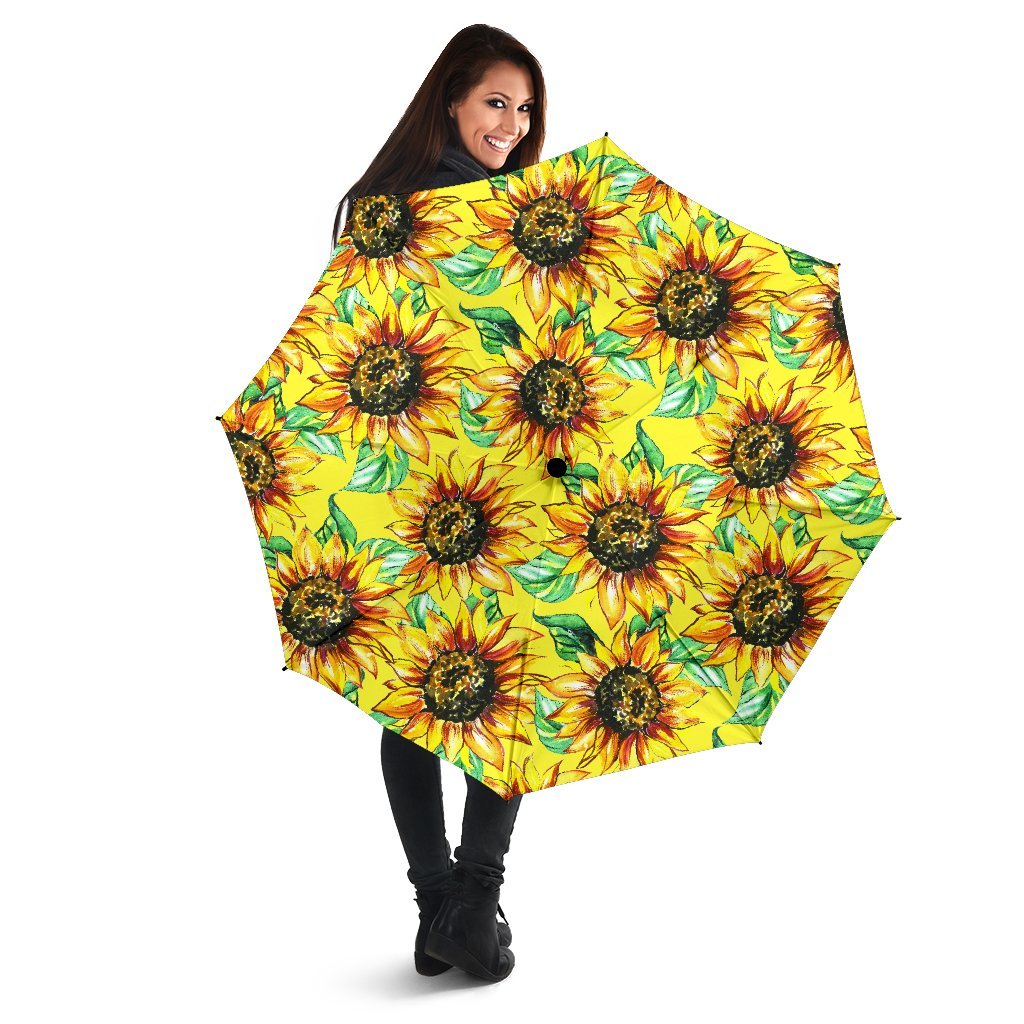Sunflower Cartoon Pattern Print Automatic Foldable Umbrella-grizzshop