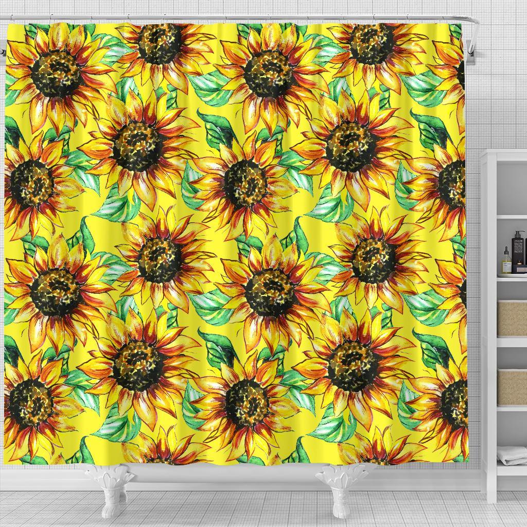 Sunflower Cartoon Pattern Print Bathroom Shower Curtain-grizzshop