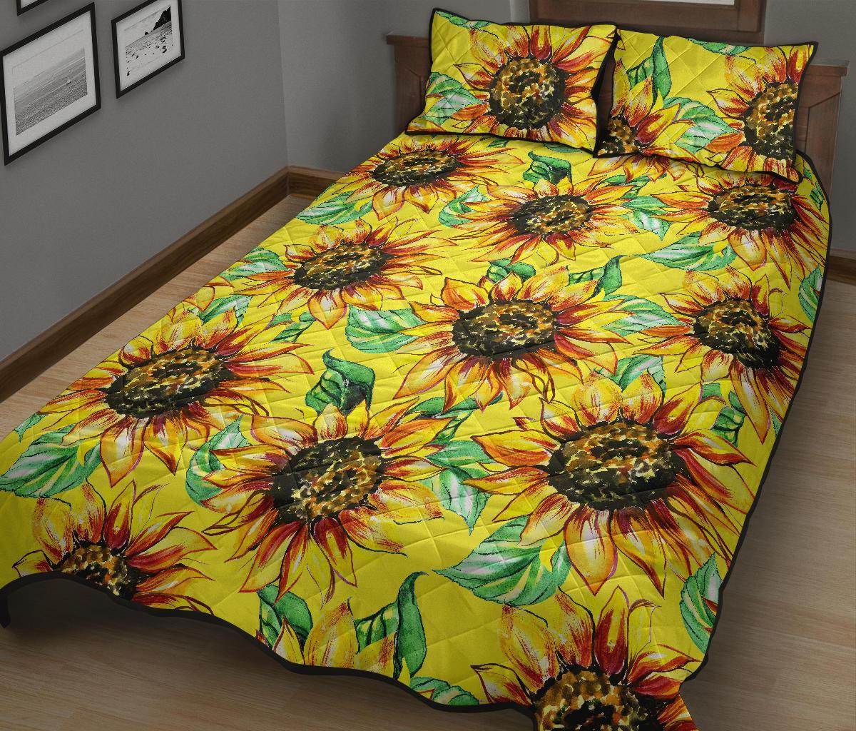 Sunflower Cartoon Pattern Print Bed Set Quilt-grizzshop