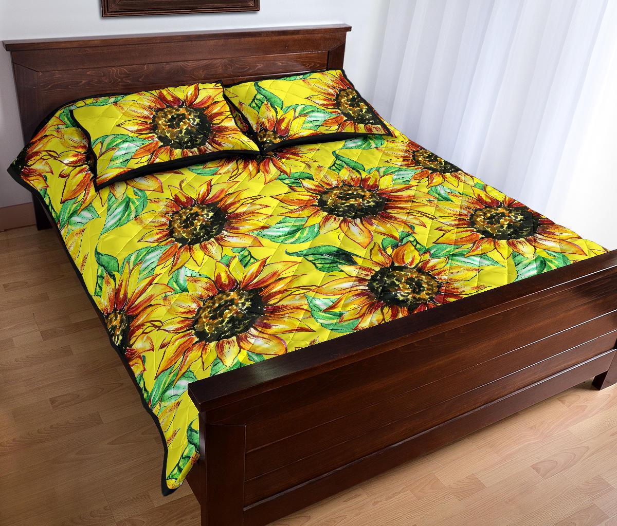 Sunflower Cartoon Pattern Print Bed Set Quilt-grizzshop