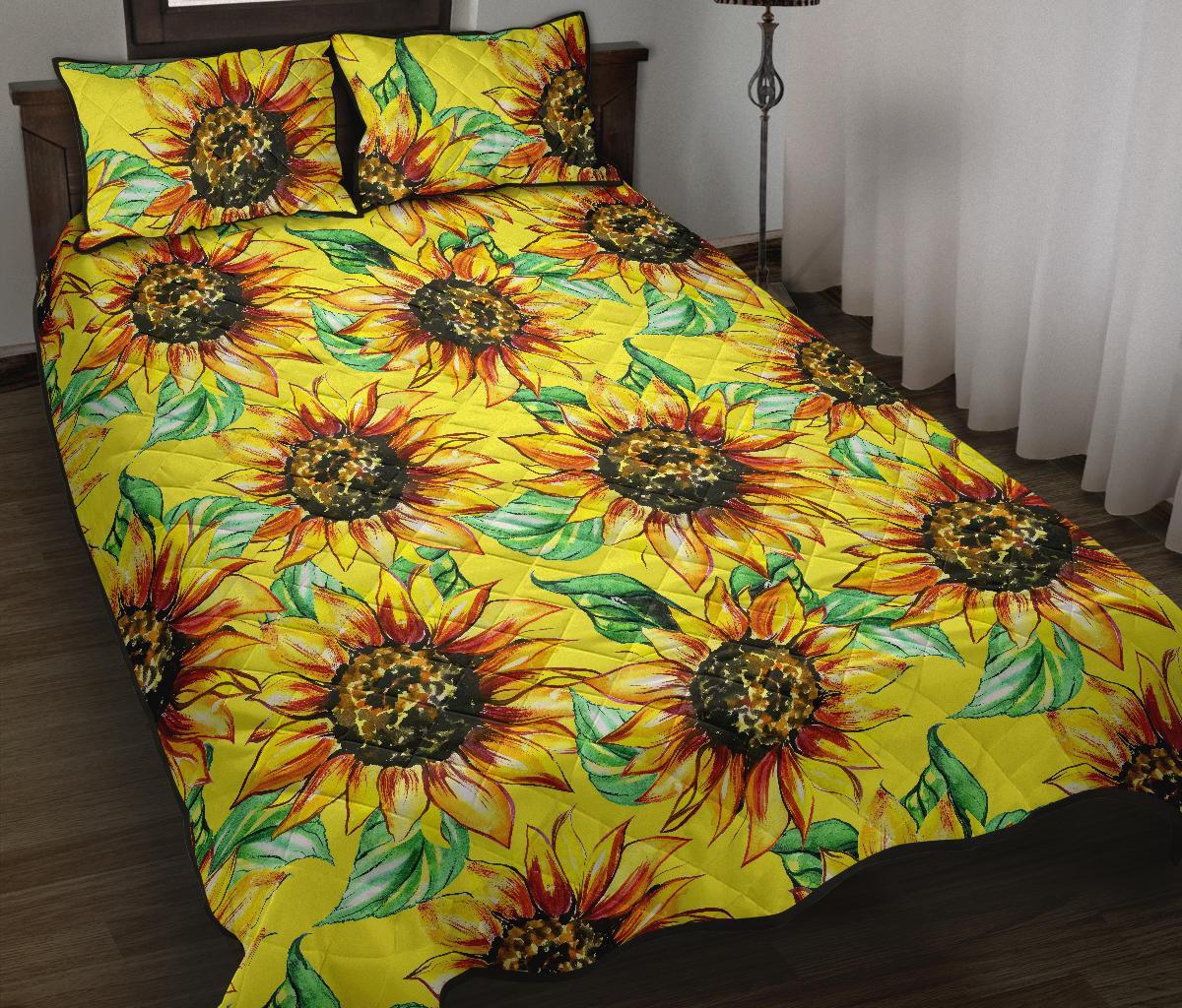 Sunflower Cartoon Pattern Print Bed Set Quilt-grizzshop