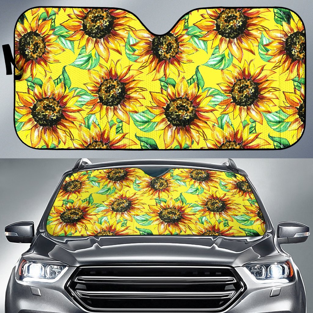 Sunflower Cartoon Pattern Print Car Sun Shade-grizzshop