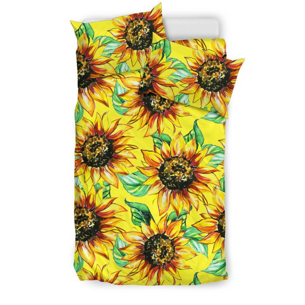 Sunflower Cartoon Pattern Print Duvet Cover Bedding Set-grizzshop