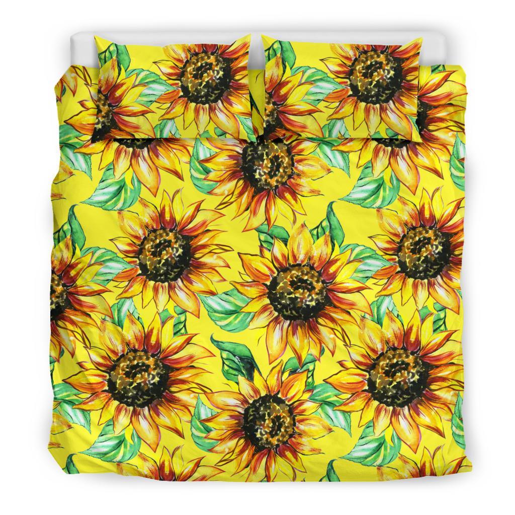 Sunflower Cartoon Pattern Print Duvet Cover Bedding Set-grizzshop