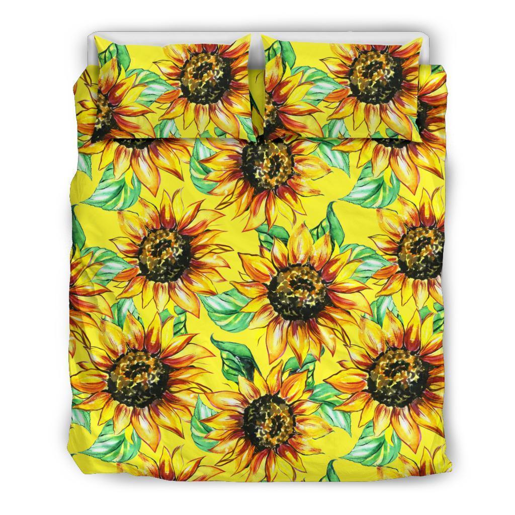 Sunflower Cartoon Pattern Print Duvet Cover Bedding Set-grizzshop